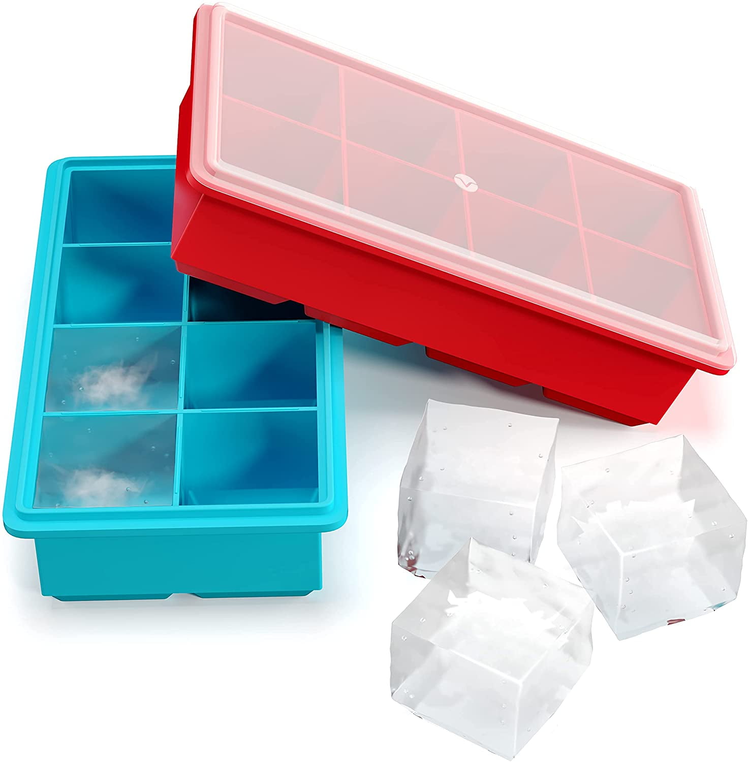 Set of Silicone Ice Cube Trays Makes 8 Large 2 in. x 2 in. Cubes