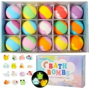 Vremou Bath Bombs for Kids, 15pcs Kids Bath Bombs with Glow in The Dark Surprise Toys Inside, Natural and Colorful Bubble Bath Fizz Bomb for Kids