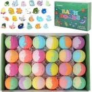Vremou Kids Bath Bombs, 24 Pack Bath Bombs for Kids with Surprise Inside, Natural Organic Kids Bubble Bath Fizzy for Girls Boys with Bath Toys Inside