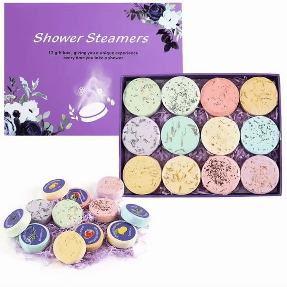 Vremou Shower Steamers Aromatherapy - 12 Pcs Shower Bombs with Essential Oil for Home SPA, 100% Pure Essential Oil, Lavender, All Natural, for Men and Women