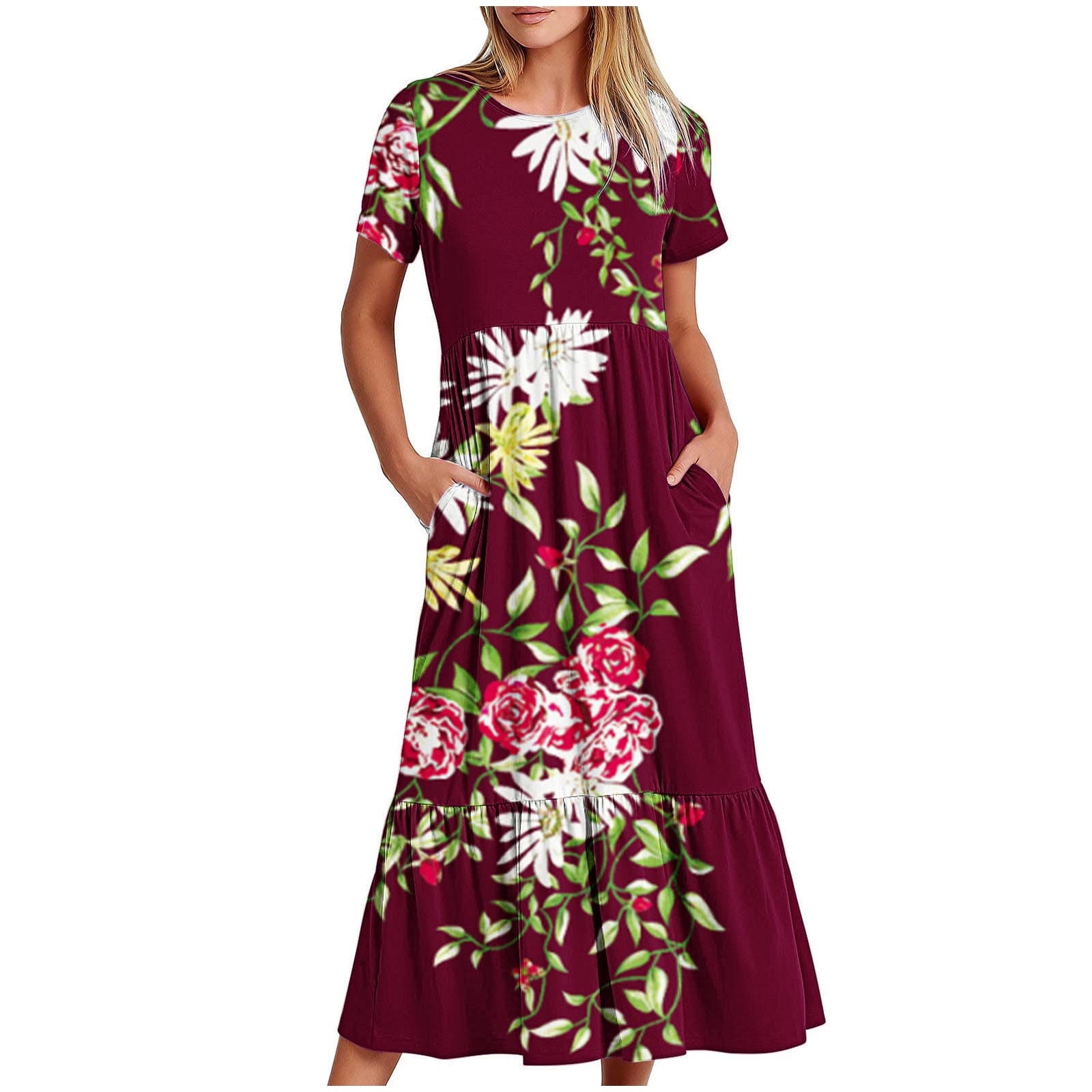Vrhaik Maxi Dresses with Sleeves Summer Dresses Plus Size Women formal