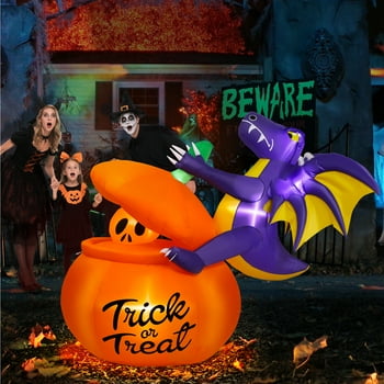 Vrilay 6FT Halloween Inflatable,Pumpkin Dinosaur with Lights Outdoor Decorations