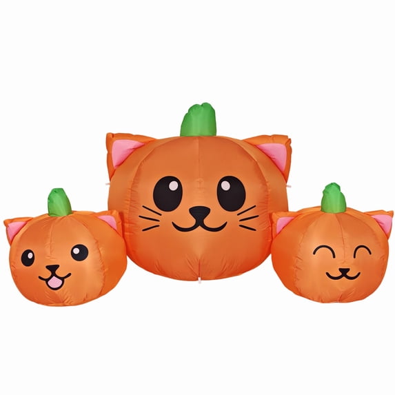Firstness 6FT Long Halloween Inflatable Pumpkins Cat Outdoor Decorations,3 Pumpkins with Lights for Party Yard