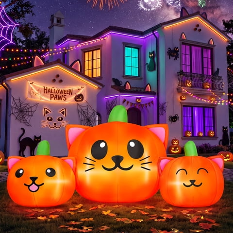 Firstness 6.2FT Halloween Inflatable Pumpkin Cat Outdoor Decorations, Halloween Blow Ups with Lights for Party, Yard