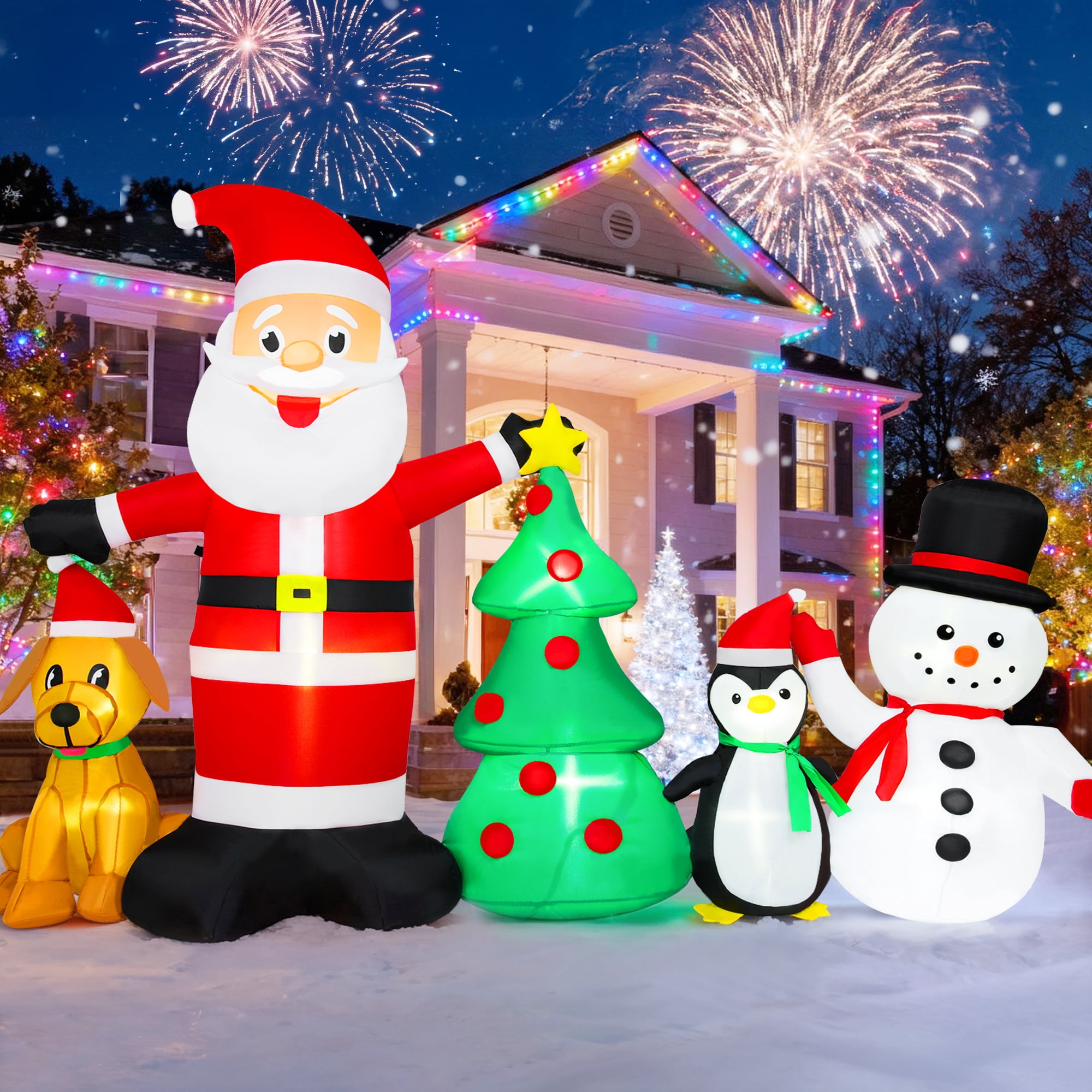 Firstness 6ft Christmas Inflatable,Christmas Blow ups Santa Snowman Xmas Tree Penguin Dog with LED Lights, Outdoor Decoration for Yard Garden Party