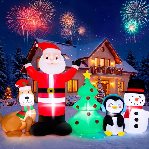 Firstness 8ft Christmas Inflatable,Christmas Blow ups Santa Snowman Xmas Tree Penguin Dog with LED Lights, Yard Garden Party Outdoor Decoration