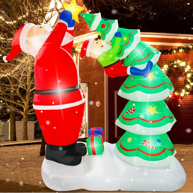 Vrilay 7ft Christmas Inflatable, Christmas Tree Santa Inflatable with