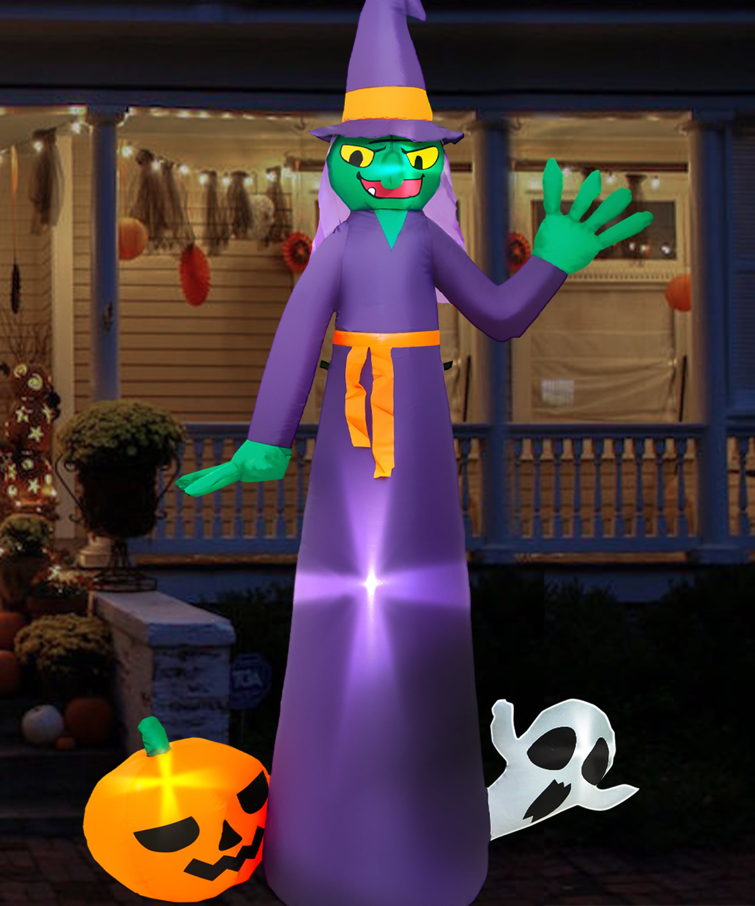 Vrilay 7ft Halloween Inflatable, Witch Pumpkin Inflatable with LED