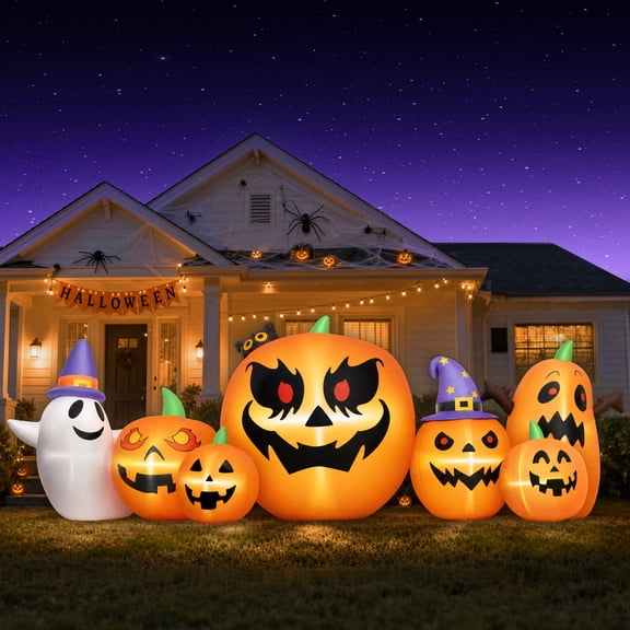 Firstness 7.9FT Halloween Inflatable Pumpkins Ghost with Lights, Halloween Blow Ups Outdoor Decoration for Party