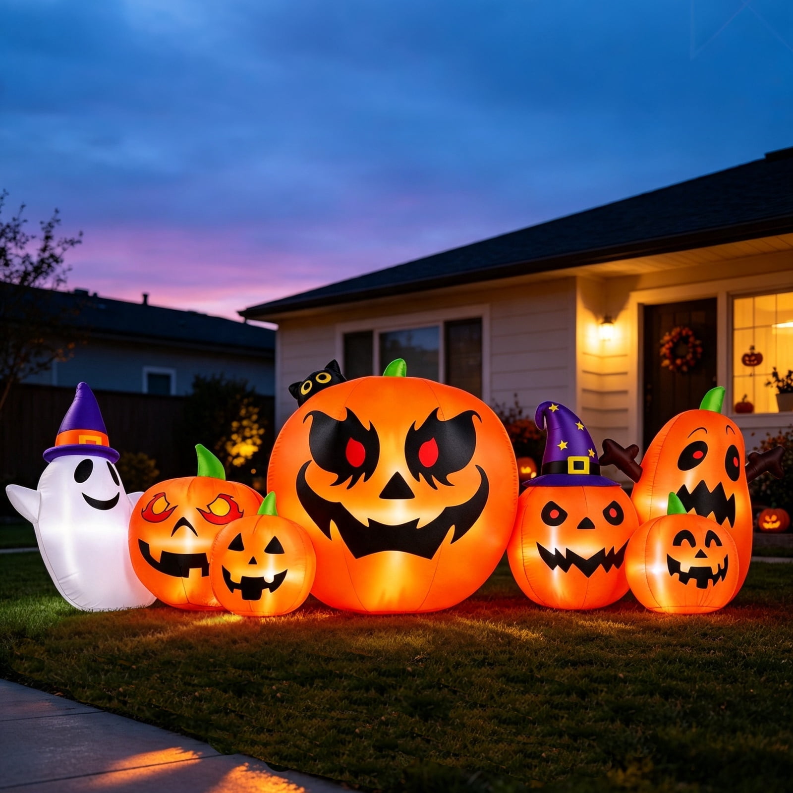 Firstness 7.9FT Halloween Inflatable Pumpkins Ghost with Lights, Halloween Blow Ups Outdoor Decoration for