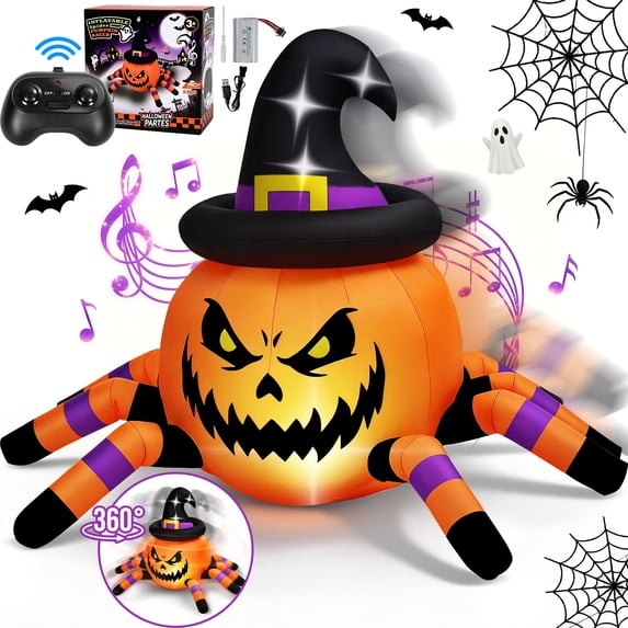 Firstness 2.6ft Remote Control Halloween Inflatable with Music Lights,Pumpkin Spider Car Blow ups Rc Car,Indoor Outdoor Decorations