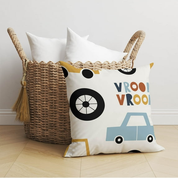 Vroom vroom Colorized Ivory Throw Pillow