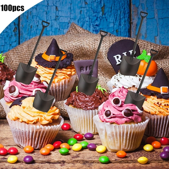 Vrorvz 100 Pack Halloween Disposable Shovel Spoons for Desserts and Parties with Sturdy Plastic Material Suit for Festive Gatherings and Joyful Dining Experiences 4.7x1.1in Black