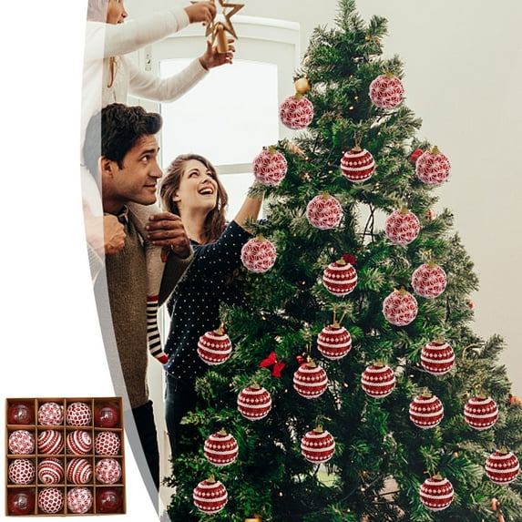Vrorvz 16 Pack Christmas Decorations Christmas Ornaments for Holiday Scene Arrangement Hanging Design Versatile for Trees Indoor Fireplace Decor Reusable Classic Spherical Style 2.4x2.4x2.4in Red