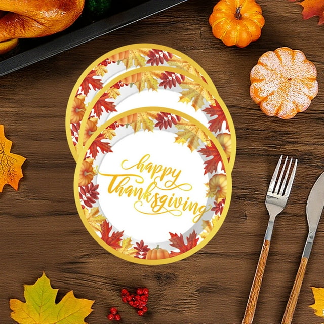 Vrorvz 16 Pack Maple Leaf Pumpkin Party Tableware Paper Plates Thanksgiving Plates Thanksgiving Paper Plates Long Lasting Disposable Tableware Suit for Holidays 8.9in Multicolor