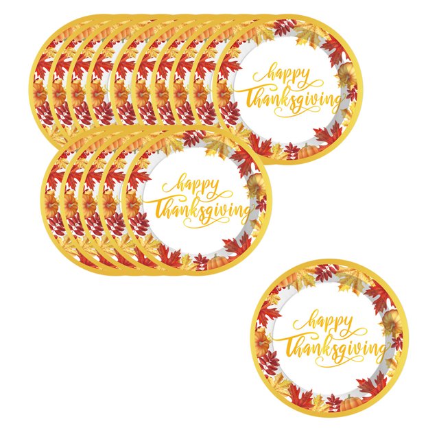 Vrorvz 16 Pack Maple Leaf Pumpkin Party Tableware Paper Plates Thanksgiving Plates Thanksgiving Paper Plates Long Lasting Disposable Tableware Suit for Holidays 7.1in Multicolor