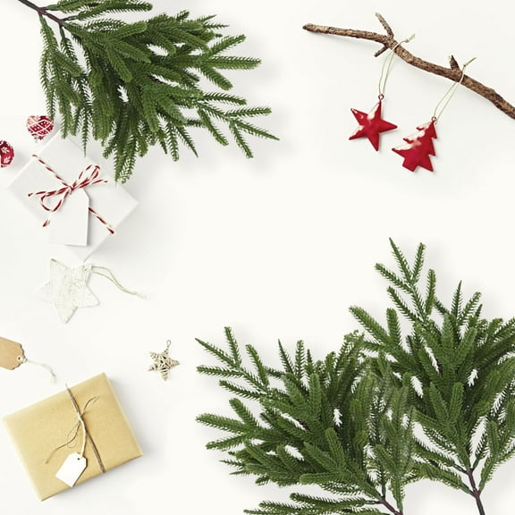 Vrorvz 2 Pack Artificial Cedar Branches Xmas Decor Sprigs for Christmas Tree Garland Wreaths Weddings Realistic Greenery with Flexible Plastic Leaves Office Hotel Indoor Displays 15.4in Green