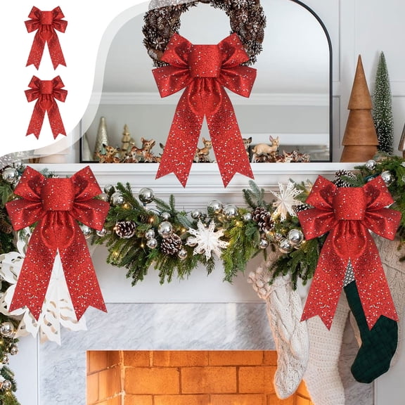 Vrorvz 2 Pack Christmas Tree Decoration Bows with Nylon Spandex Material for Holiday Decor Weddings Birthdays Home Parties Easy to Hang Eye Petching Design Suit Gift 13x9.1in Red