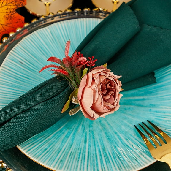 Vrorvz 2 Pack Valentine's Day Romantic Artificial Rose Napkin Rings Fake Flowers Dining Decor for Anniversary Wedding Table Settings Long Lasting Metal Design Easy to Clean Set of Two 8 in
