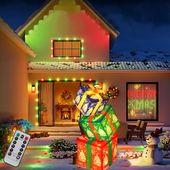 Vrorvz 3 Pack Led Christmas Lighted Gift Boxes with Warm White Lights for Indoor Outdoor Holiday Decorations Christmas Tree Terrace Patio Yard Decor for Home Parties 6.1in Green