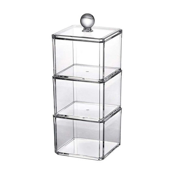 Vrorvz 3 Tier Acrylic Storage Box with Lid for Cotton Pads Makeup and Hair Accessories Organizer Stackable Large Capacity for Vanity Bathroom or Office Display and Easy Cleaning