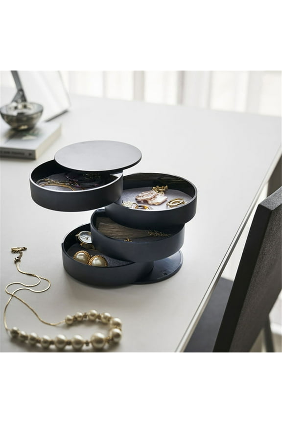 4 Layer Rotatable Jewelry Storage Box with Lid for Rings Earrings Necklaces Bracelets Watches Modern Design Scratch Resistant Suit Gift for Women and Girls