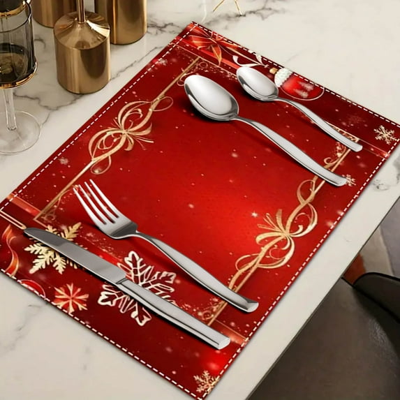Vrorvz 4 Pack Placemat Set Christmas Thanksgiving Decorations Festive Design Easy to Clean for Holiday Gatherings Family Dinners or Casual Meals 17.7x11.8in Red