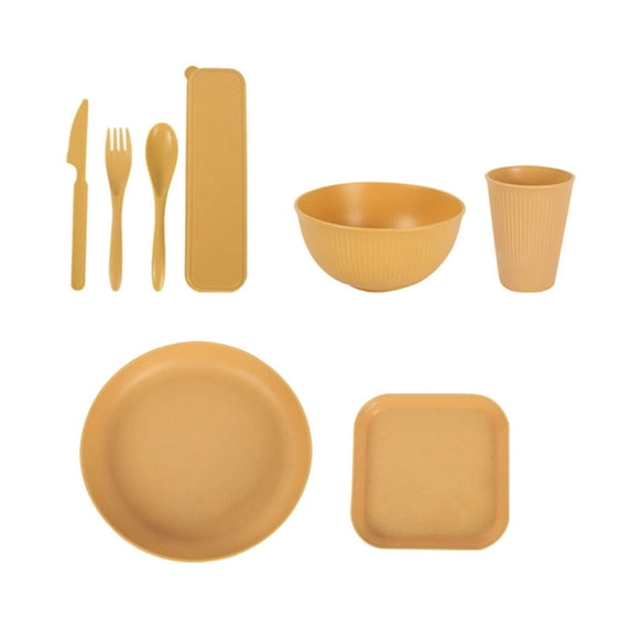 Vrorvz 8 Pack Straw Tableware Set Thanksgiving Plates Fall Plates Eco Friendly Straw Material Microwave Safe Dishwasher Safe Outdoor Picnics Camping Barbecues 9.8in Yellow