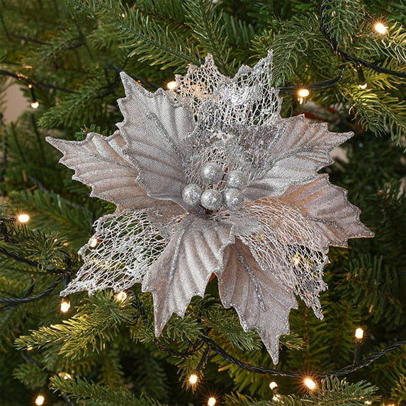 Vrorvz Artificial Christmas Flower with Premium Realistic Design for Home and Party Decoration Flexible Long Lasting and Easy to Use 9.4in Silver