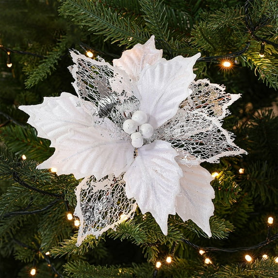 Vrorvz Artificial Christmas Flower with Premium Realistic Design for Home and Party Decoration Flexible Long Lasting and Easy to Use 9.4in White