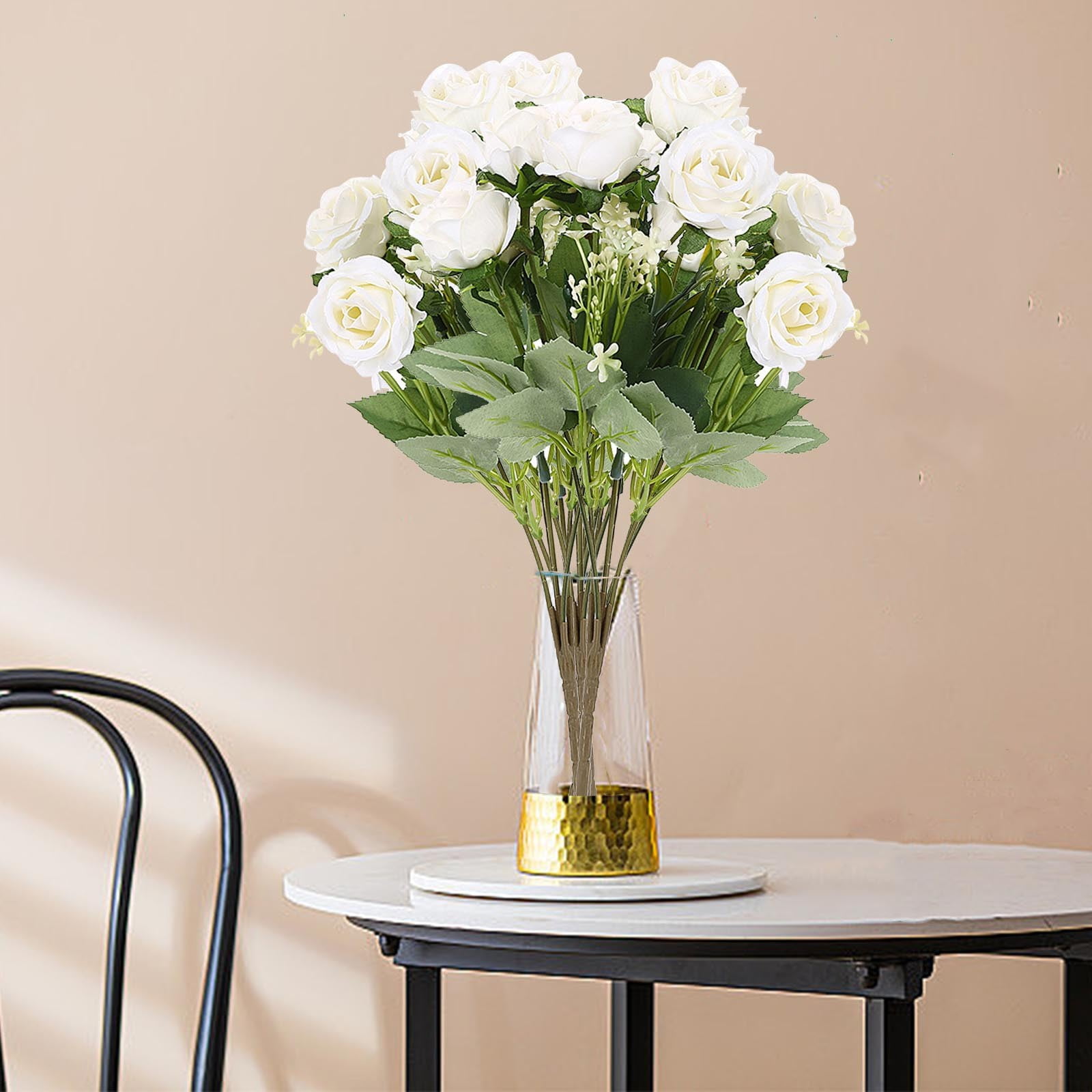 Vrorvz Artificial Rose Bouquet Silk Flowers Realistic Home Decor Vase