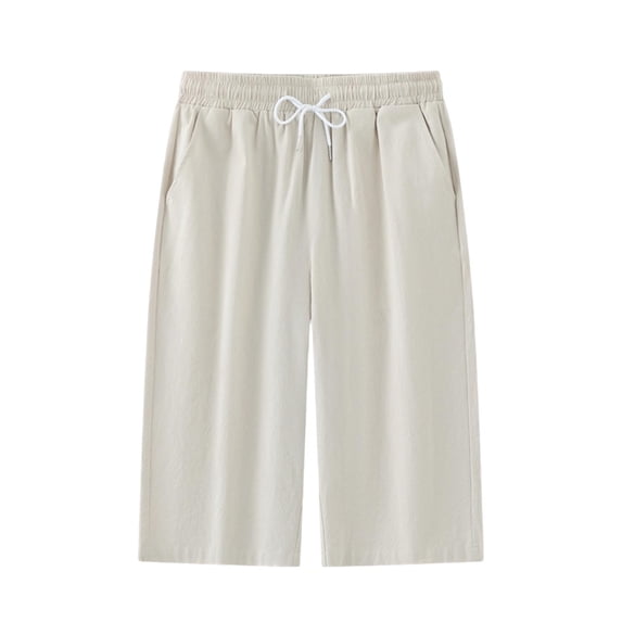 Vrorvz Big and Tall Mens Cotton Linen Shorts Summer Loose Casual Elastic Waist Knee Length Beach Vacation Shorts