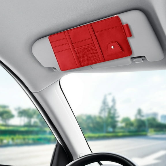 Vrorvz Car Visor Organizer Multi functional Storage Bag with Glasses Clip and 9 Pockets for Cards License Wallet Documents Pens Phone Easy Install on Sun Visor USA Units