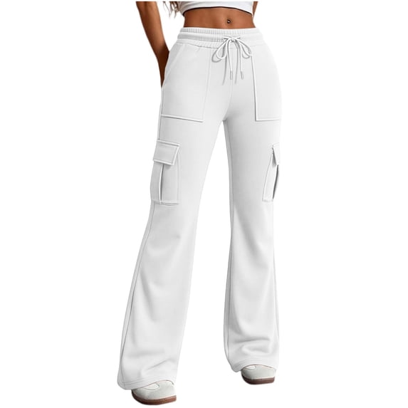 Vrorvz Cargo Flare Pants for Women Drawstring Elastic Waisted Pant Workout Yoga Leggings with Pockets
