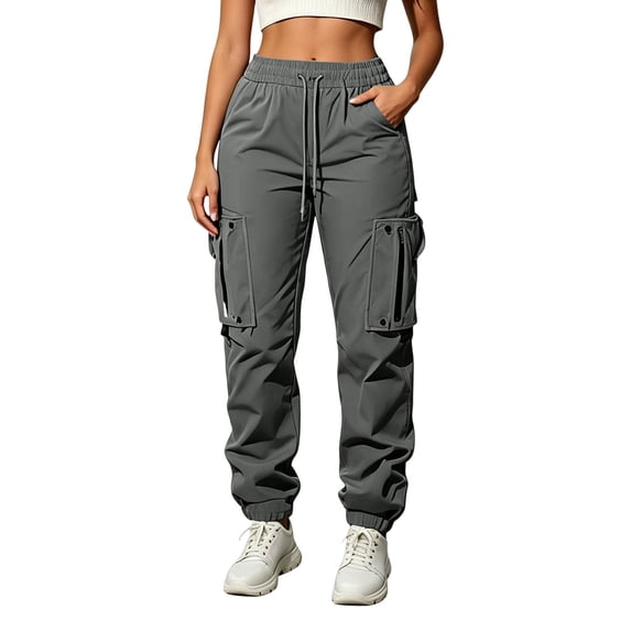 Vrorvz Cargo Jogger for Womens Drawstring Elastic Waisted Joggers Slim Leg Pant Outdoor Hiking Pants with Pockets