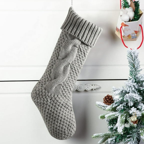 Vrorvz Christmas Decorations Christmas Garland Knitted Wool Candy Bag Double Sided Twists Pendant Christmas Stocking Hanging Gift Bag for Home Fireplace Holiday Decor Festive Atmosphere 13.8in Gray