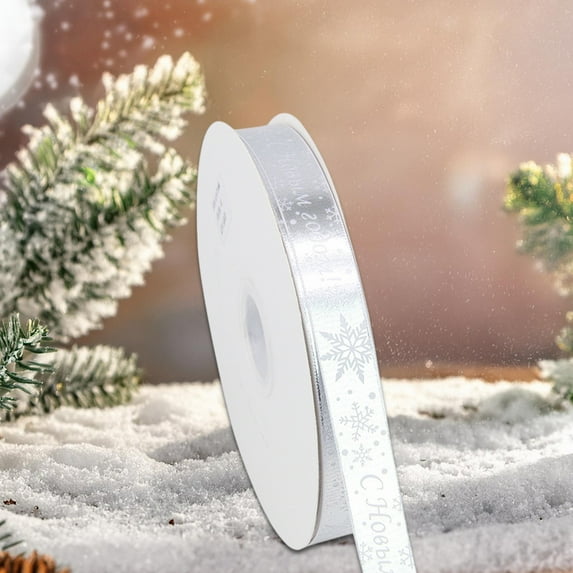 Vrorvz Christmas Gift Ribbon Hot Stamping Polyester Long Lasting Texture for Holiday Decorations and Gift Wrapping with Festive Designs 900in Silver