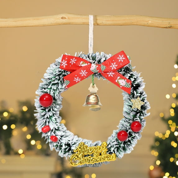 Vrorvz Christmas Mini Wreath with Plastic Vines and Bells for Indoor Outdoor Festive Decorations Safe Long Lasting Ornament 3.1x3.1x0.6in White