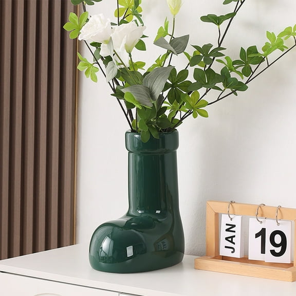 Vrorvz Christmas Ornaments Flower Vase for Holiday Decoration with Classic Design Suitable for Home and Office Decor 7.1in Green