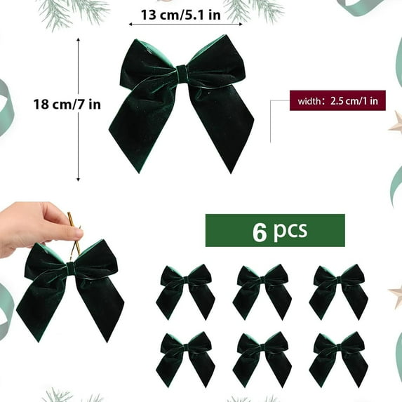 Vrorvz Christmas Ornaments Set Velvet Bows for Christmas Tree Wreath Garland Holiday Decor Easy to Use Vintage Style Soft Velvet Ribbon Tie Back for DIY Crafts Plastic Christmas Ornaments 7in Green