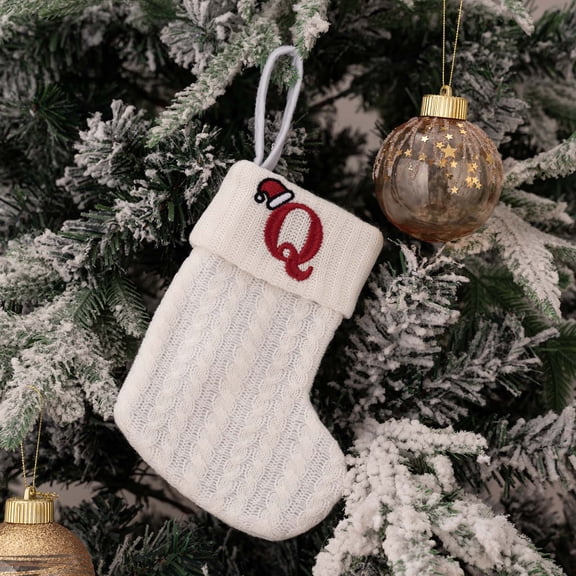 Vrorvz Christmas Stocking Gift Bag Christmas Decorations Christmas Ornaments Polyester Embroidered Alphabet Dwarf Vacation Home Decor Dining Table Mood Family Gatherings 7.5In White Letter Q