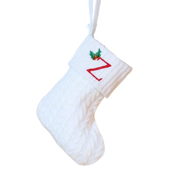 Vrorvz Christmas Stockings Embroidered Initials Christmas Tree Decor with Knitted Red Green White Design for Personalized Holiday Gift and Festive Home Display 7.9x6.3in White