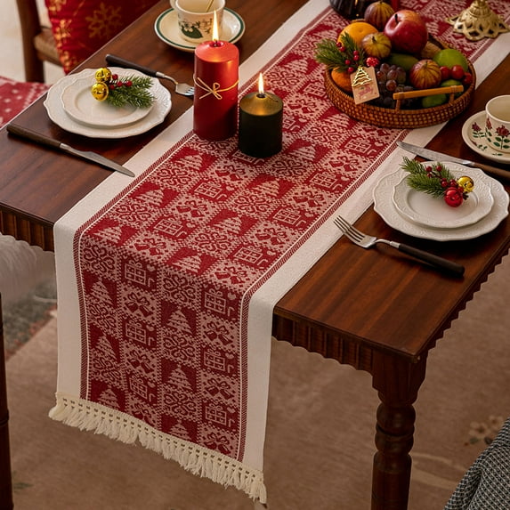 Vrorvz Christmas Tablecloth Christmas Thanksgiving Decorations Textured Fabric with Clear Patterns Suit for Living Room Dining Room Gatherings 13.8in Red