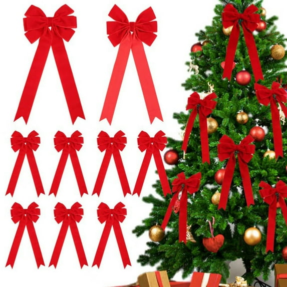 Vrorvz Christmas Tree Decorations Christmas Garland Velvet Bows with Ties Elegant Velvet Ribbon Bows for Holiday Wreath Mantel Home Decor Festive Atmosphere 4.7in Red