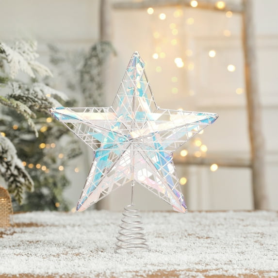 Vrorvz Christmas Tree Topper Star with Built In Lights for Festive Indoor Outdoor Holiday Decor Premium Decorative Christmas Tree Ornaments 10.6x9.1in White