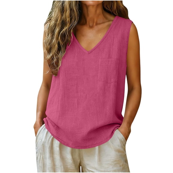 Vrorvz Cotton Linen Tank for Womens Sleeveless V Neck Casual Lightweight Breathable Tops Summer Shirts