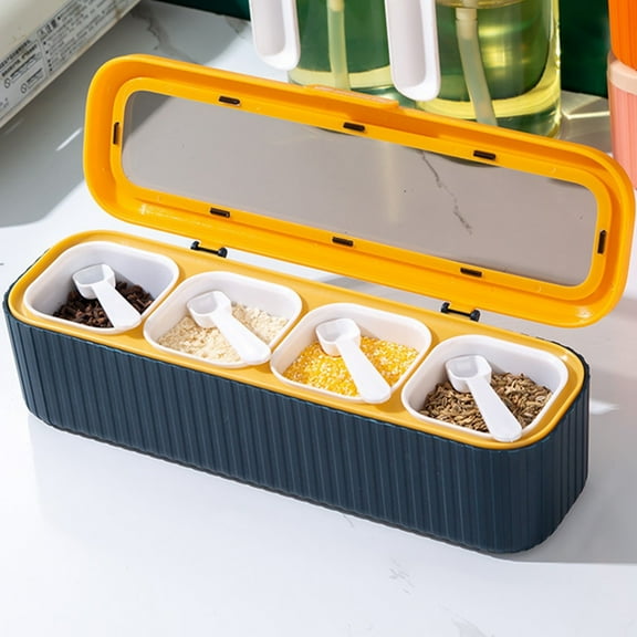 Vrorvz Efficient Kitchen Spice Organizer with Dustproof Lids and Built in Spoons for Easy Storage and Stylish Countertop Display(Blue)