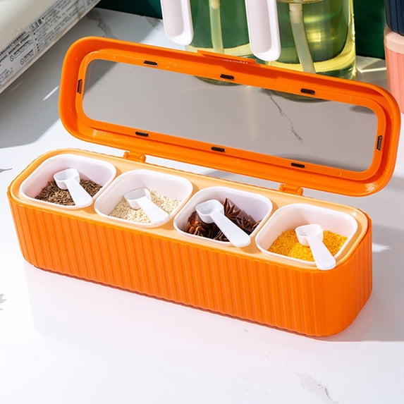 Vrorvz Efficient Kitchen Spice Organizer with Dustproof Lids and Built in Spoons for Easy Storage and Stylish Countertop Display(Orange)