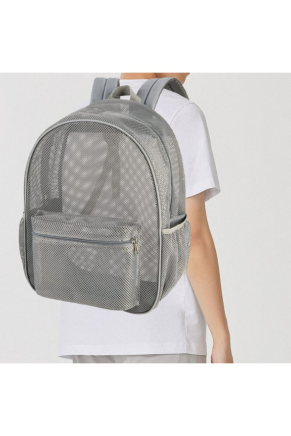 Extra Large Transparent Mesh Backpack Suit for Beach Pool Shopping Picnic Camping Stadium Use Lightweight Long Lasting Nylon with Front Pocket Suit All Ages 16.9x12.6x5.9in