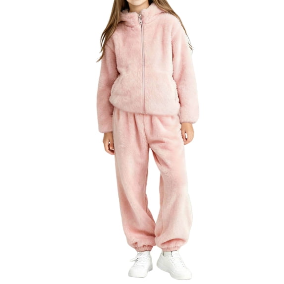 Vrorvz Fleece Sweater Set for Kid Fall Winter Outfits with Pockets Full Zip Sweatshirt Jogger Pants Sets Girls Clothes
